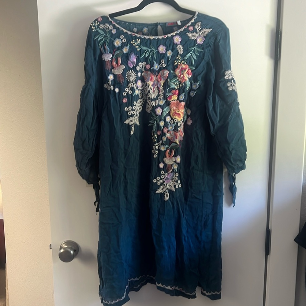 Johnny Was Embroidered Silky Dress